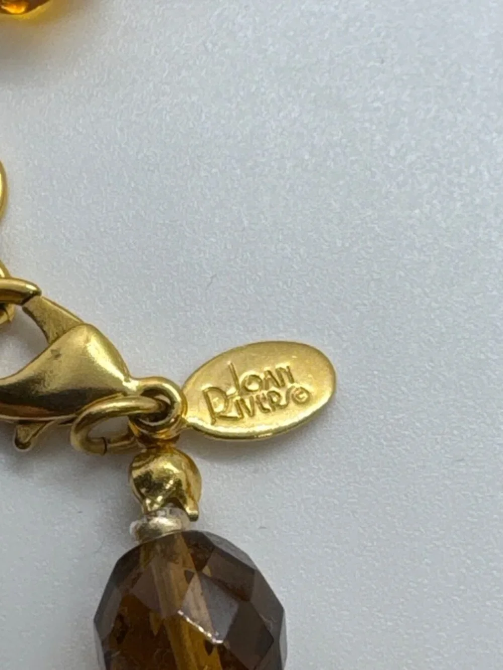 Joan Rivers Faceted Amber Glass Beaded Necklace Gold Tone Pendant Statement